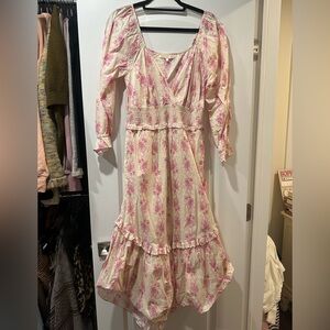 LoveShackFancy - Pink Floral Dress with Elastic Waist